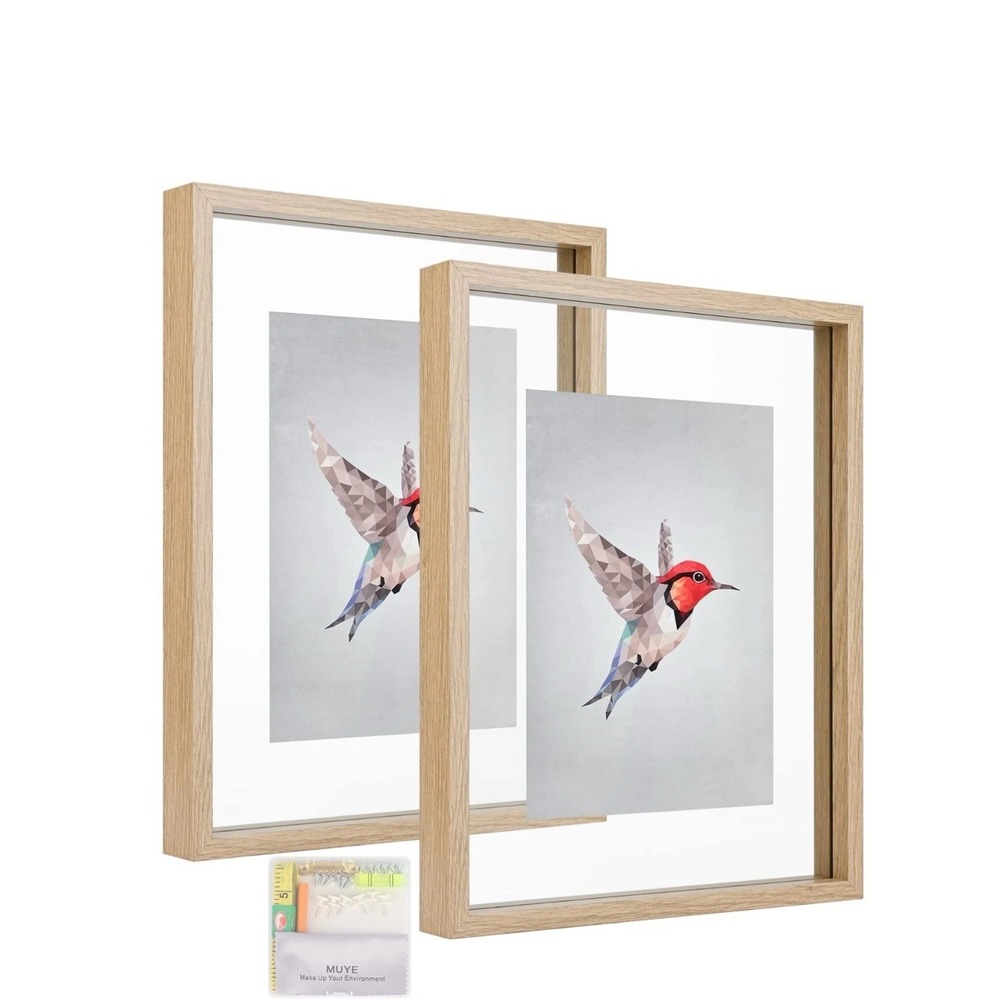 MUYE 11x14 Floating Frame Set of 2,Double Glass Rustic Photo Frame,Display Any